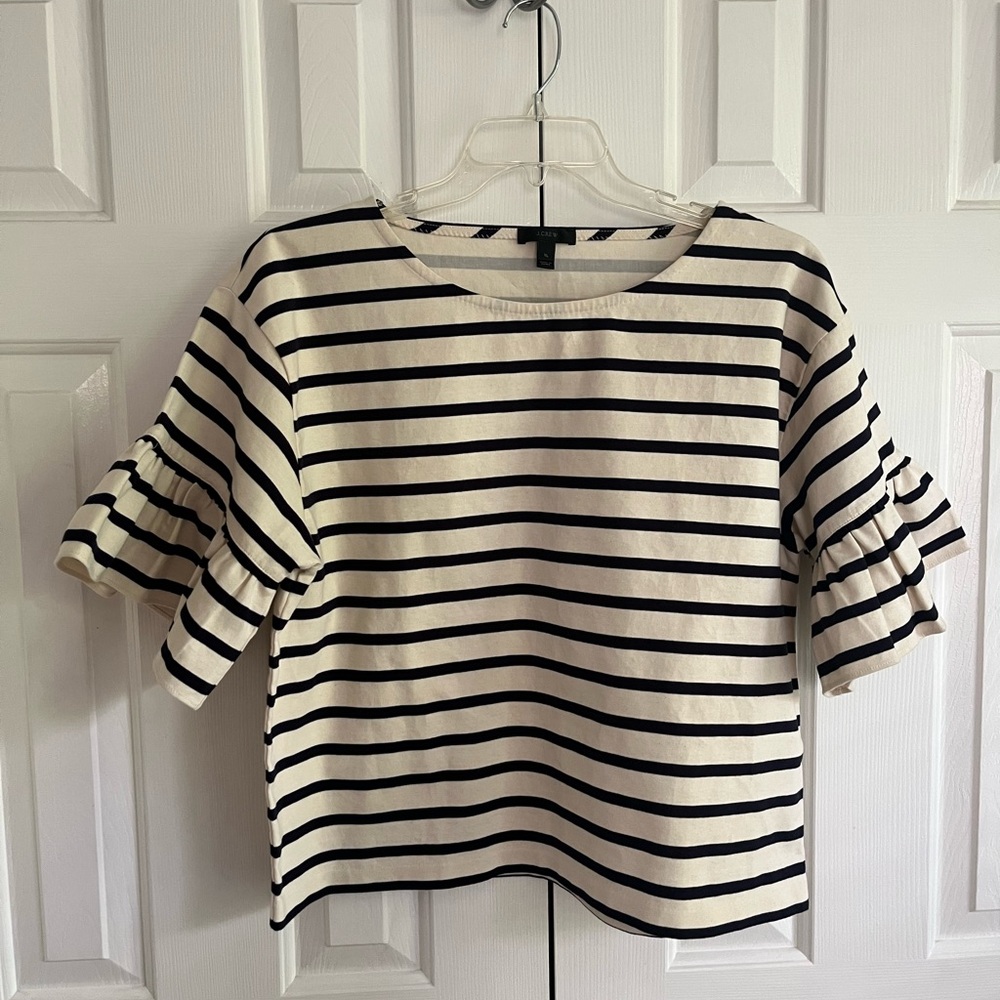 J. Crew Striped Ruffle Sleeve Blouse